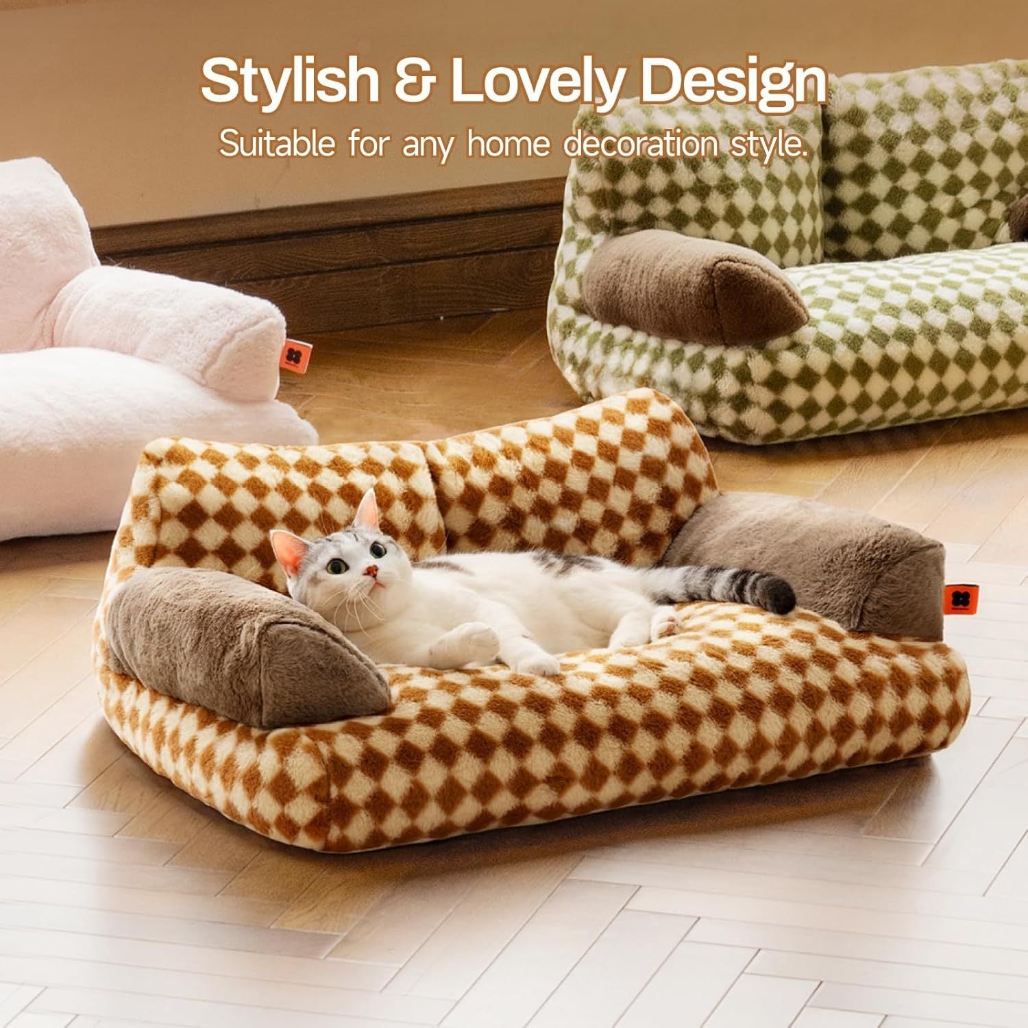 Mewoofun Cat Bed – 26"x19"x13" Fluffy Couch with Washable Cover & Non-Slip Bottom for Indoor Cats & Small Dogs