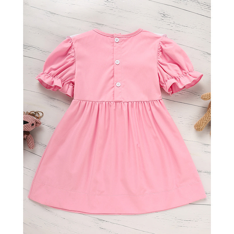 Toddler Baby Girl Spring Tulip Smocked Short Sleeve Dress with Lovely Tulip Embroidery – Princess Outfit