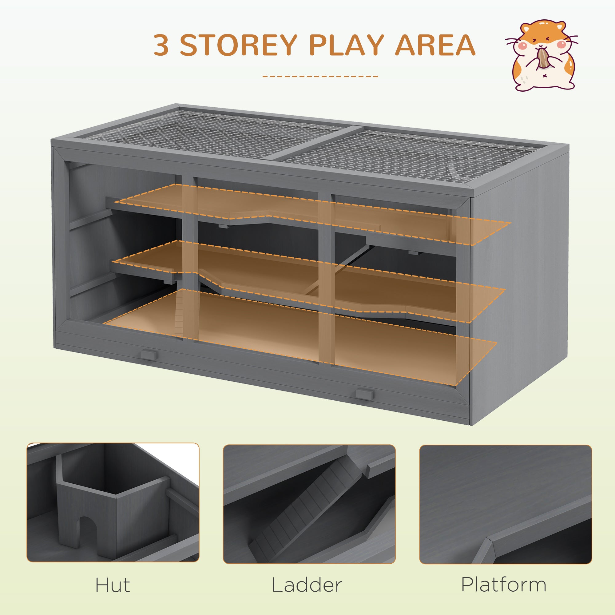 Oversized Wooden Hamster Cage – Multi-Level Small Animal Habitat with Transparent Panels, Ramps & Ventilation