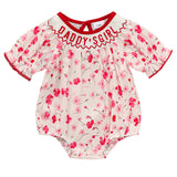 Infant Girls Floral Smocked Romper 🌸 “Daddy’s Girl” Embroidery 💖 Short Sleeve Bodysuit
