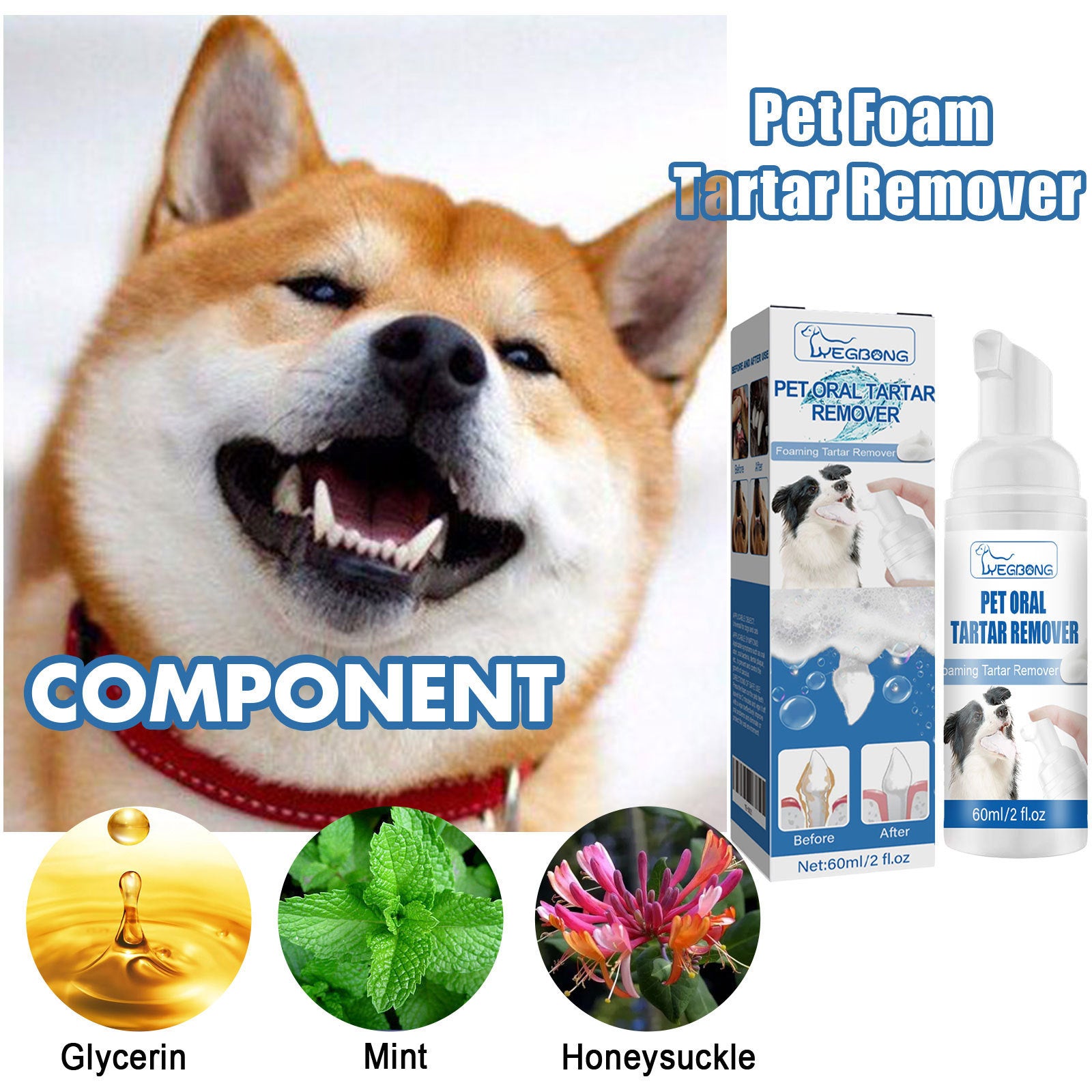 Dental Foam Cleaner for Pets – Brightens Yellow Teeth, Removes Calculus & Freshens Breath with Gentle Formula