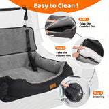 Coral Fleece Dog Booster Seat – Pet Travel Bed with Storage & Clip-On Leash for Large Dogs (70 lbs) or 2 Small/Medium Dogs
