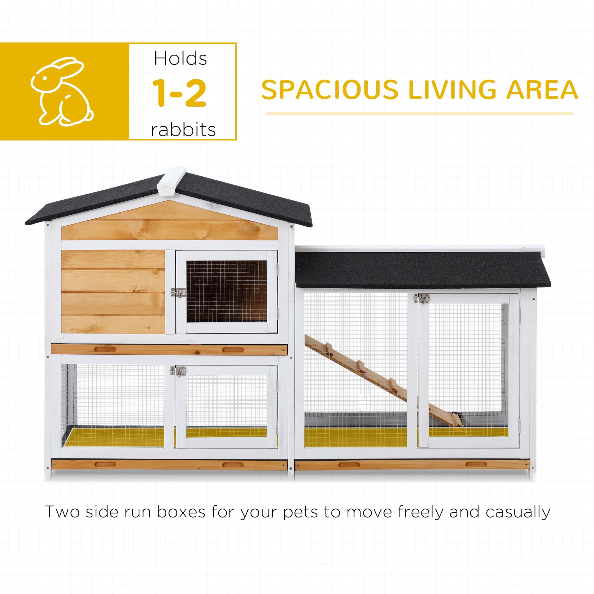 2-Storey Wooden Rabbit Hutch – Small Animal House with Ramp, Enclosed Shelter & Open Run Area