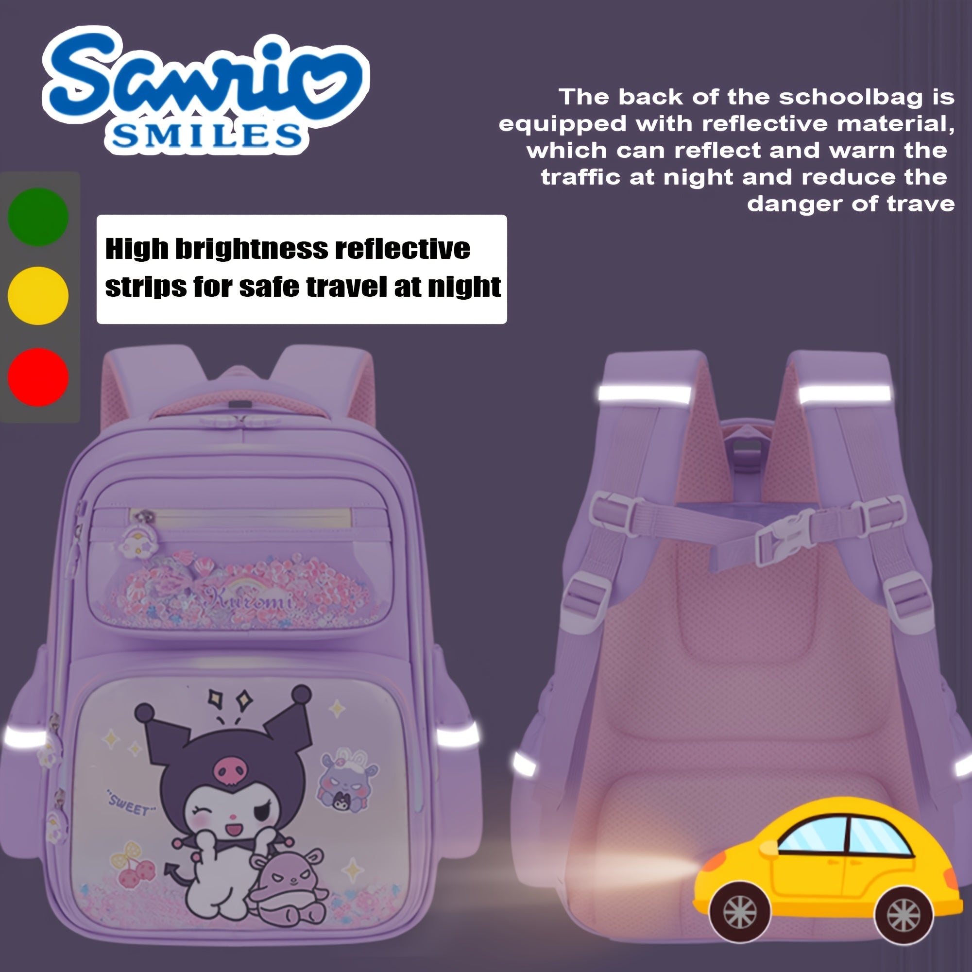 Sanrio Kuromi Multi™ Bag Set – Shoulder Bag & Backpack with Plush Pendant, 6 Badges & Stationery Set – Ultra-Light Travel Essentials