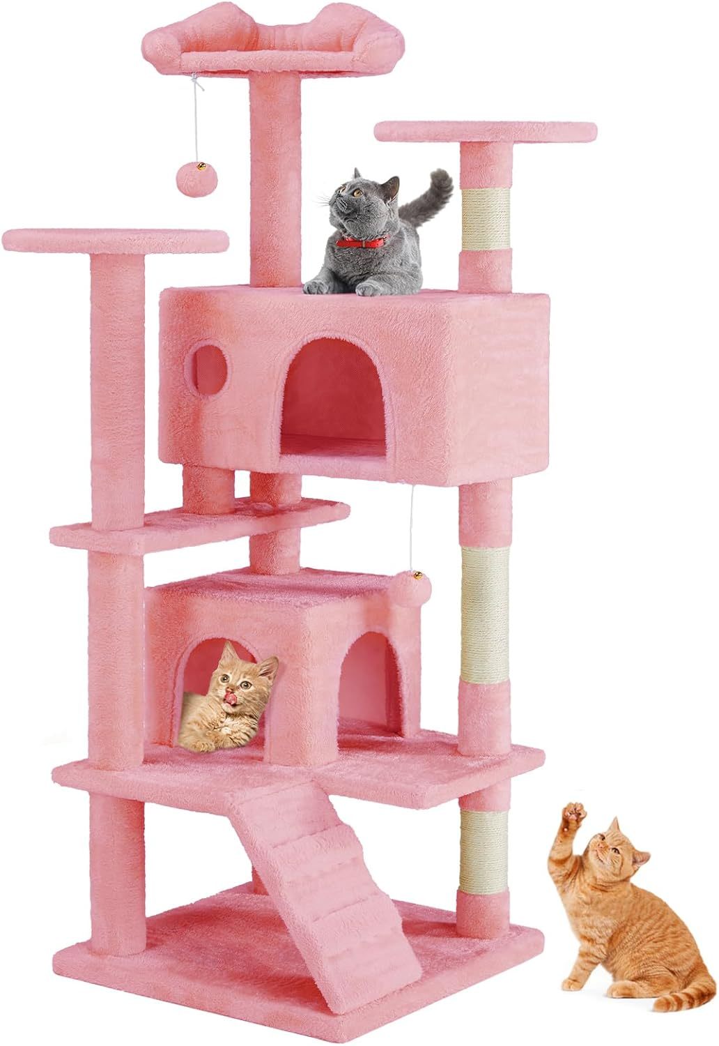 54" Cat Tree Tower – Multi-Level Activity Center with Sisal Scratching Posts, Plush Toys, Ladder & Resting Platforms