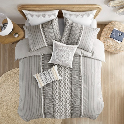 Full/Queen Cotton Printed Duvet Cover Set with Chenille – Includes Duvet Cover & 2 Shams, Tufted Chenille Front, Soft 100% Cotton, Button Closure