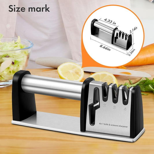 4-in-1 Kitchen Blade & Scissor Sharpening Tool – Compact Manual Sharpener for Knives & Scissors