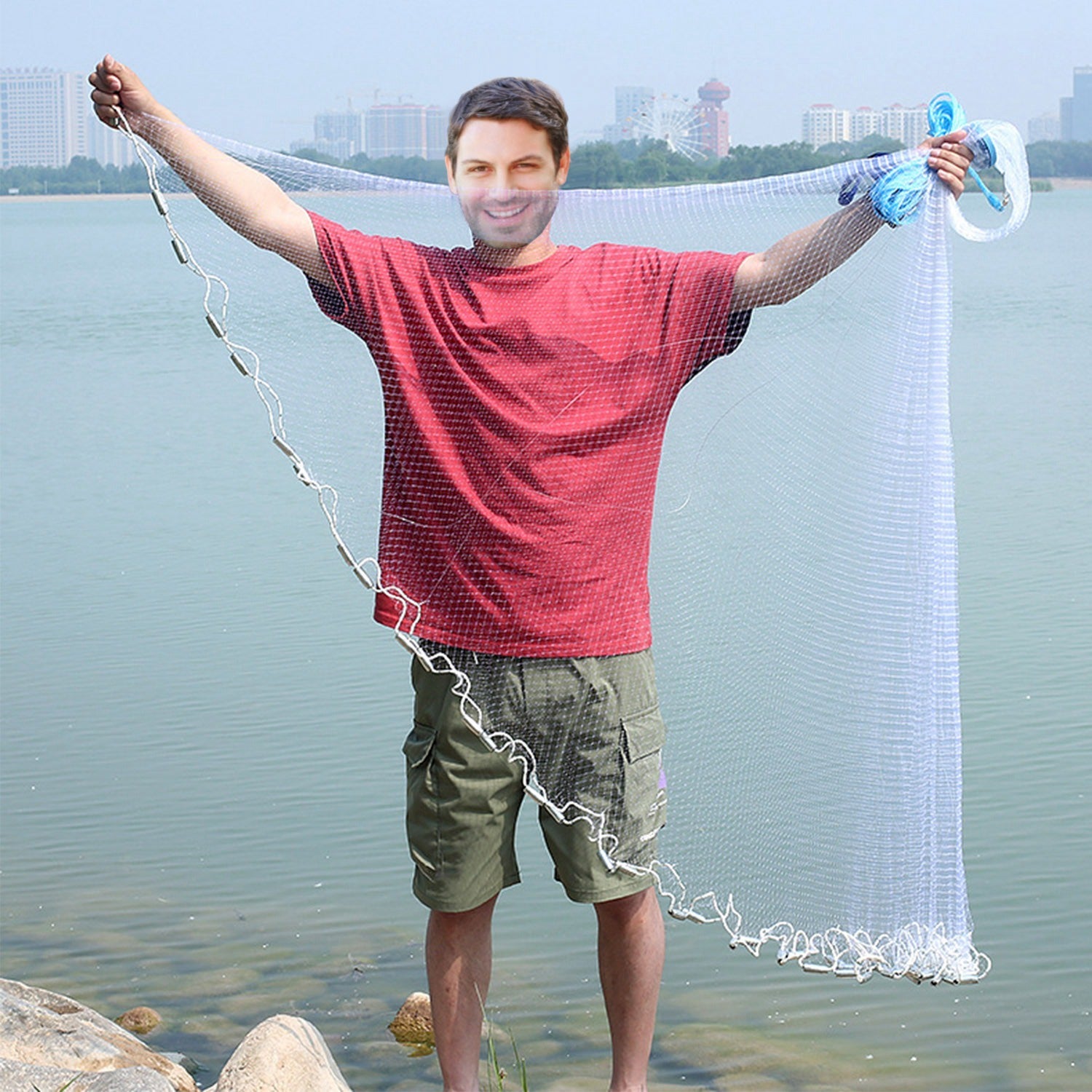 Easy Throw Fishing Cast Net (6ft/8ft Radius) - Heavy-Duty Bait Trap Net with Chain Bottom