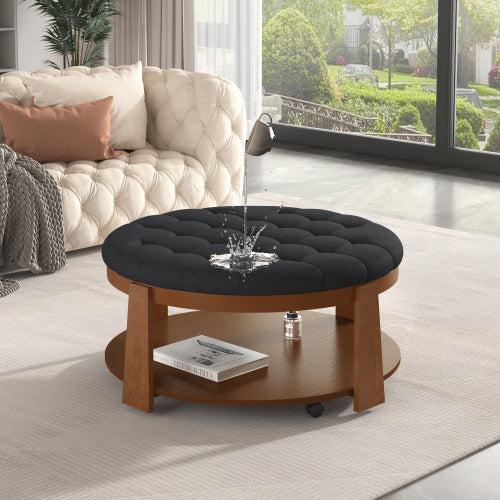 Round Velvet Storage Ottoman - Upholstered Footstool & Coffee Table