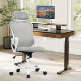 OLIXIS Ergonomic Office Desk Computer Chair, High Back Comfy Swivel Home Gaming Mesh Chairs with Wheels, Adjustable Headrest, Comfortable Lumbar Support, Flip-up Arms, 144° Tilt for Study - PulinGO