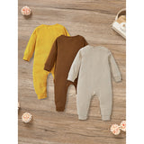 3-Pack Baby Rompers – Long Sleeve Ribbed Jumpsuit with Soft Cotton Fabric & Button-Front Design for Boys & Girls