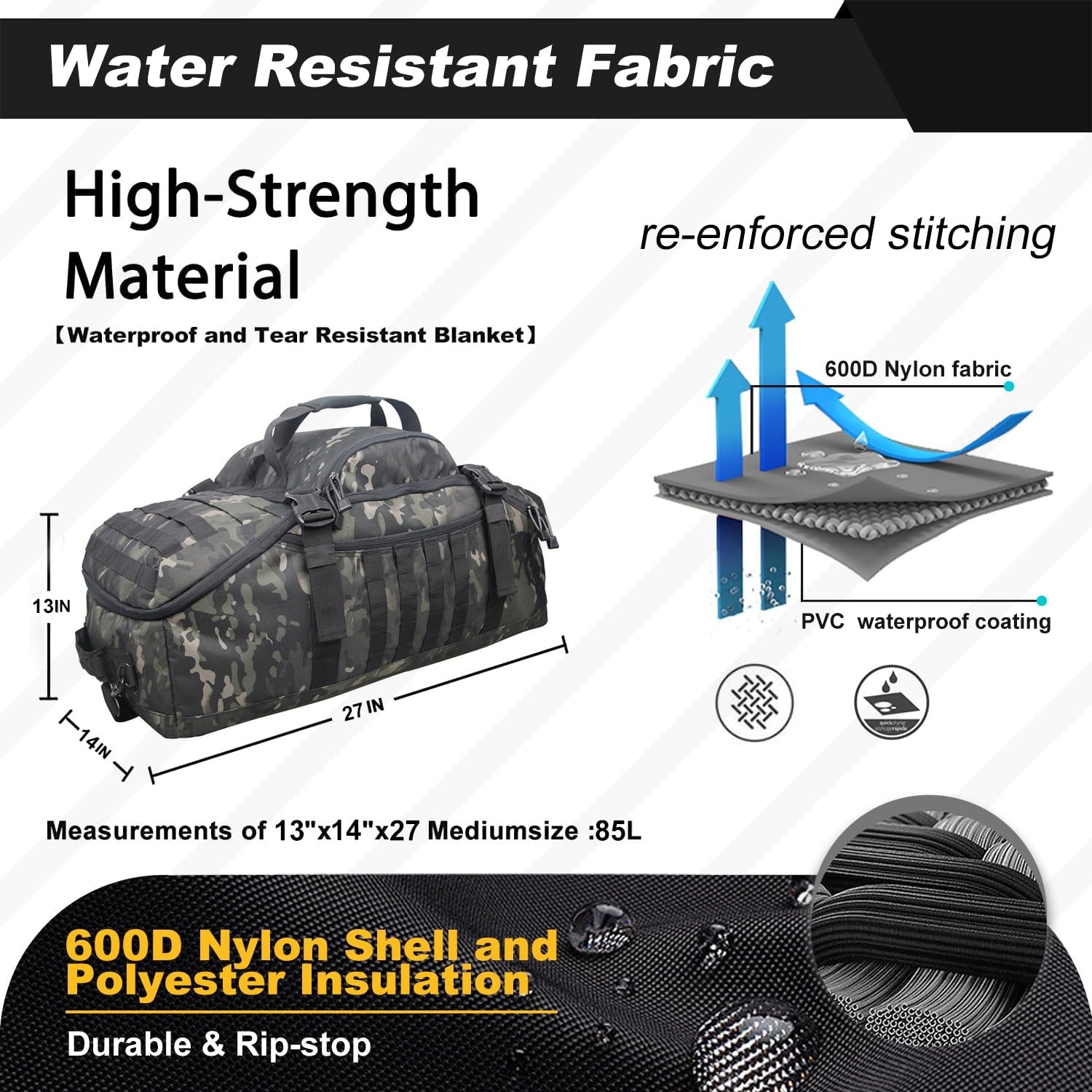 Durable 3-in-1 Military Backpack & Travel Duffle Bag