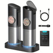 USB Rechargeable Ultrean Gravity Electric Salt And Pepper Grinder Set - Adjustable Fineness, Stainless Steel, One Handed Operation, Auto Dust Lids, LED Light, Dual Charging Base - PulinGO