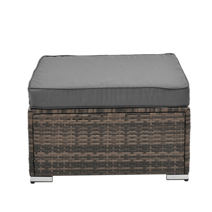 4-Piece Outdoor PE Wicker Furniture Set – Corner Sofas, Ottoman & Tempered Glass Coffee Table