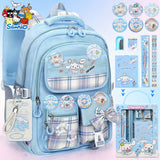 Cinnamoroll Blue Backpack Set – Large Capacity School Bag + 6 Badge Pins + Stationery Set + Card Holder & Coin Purse
