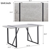 Modern 55-Inch Dining Table – Rectangular Gray MDF Top with Metal Frame, Easy Assembly for 4 People