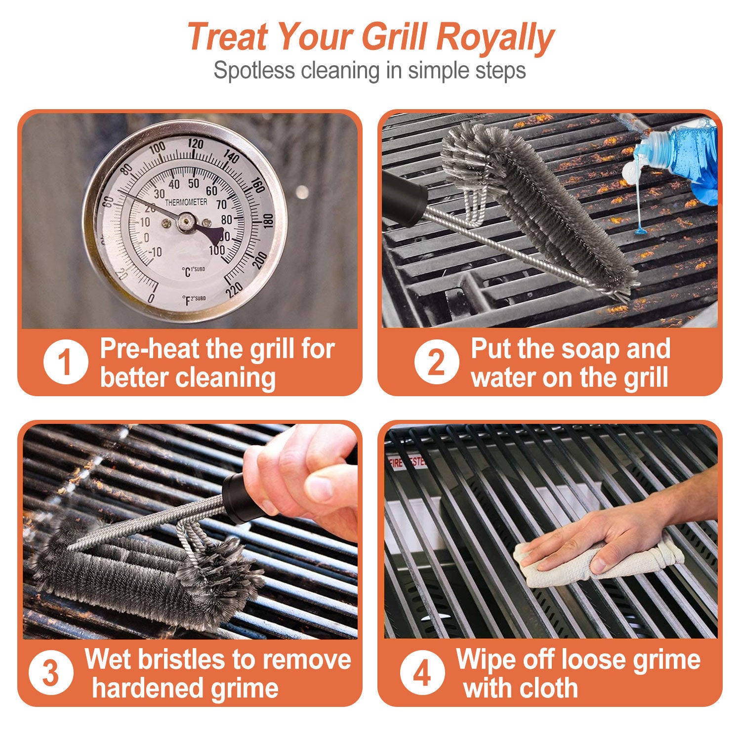 BBQ Grill Cleaning Brush – 18" Stainless Steel Bristles with Durable Scraper & Non-Slip Handle