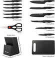 German Stainless Steel 16-Piece Knife Set 🔪 with Cutting Board, Built-in Sharpener & Non-Slip Handles