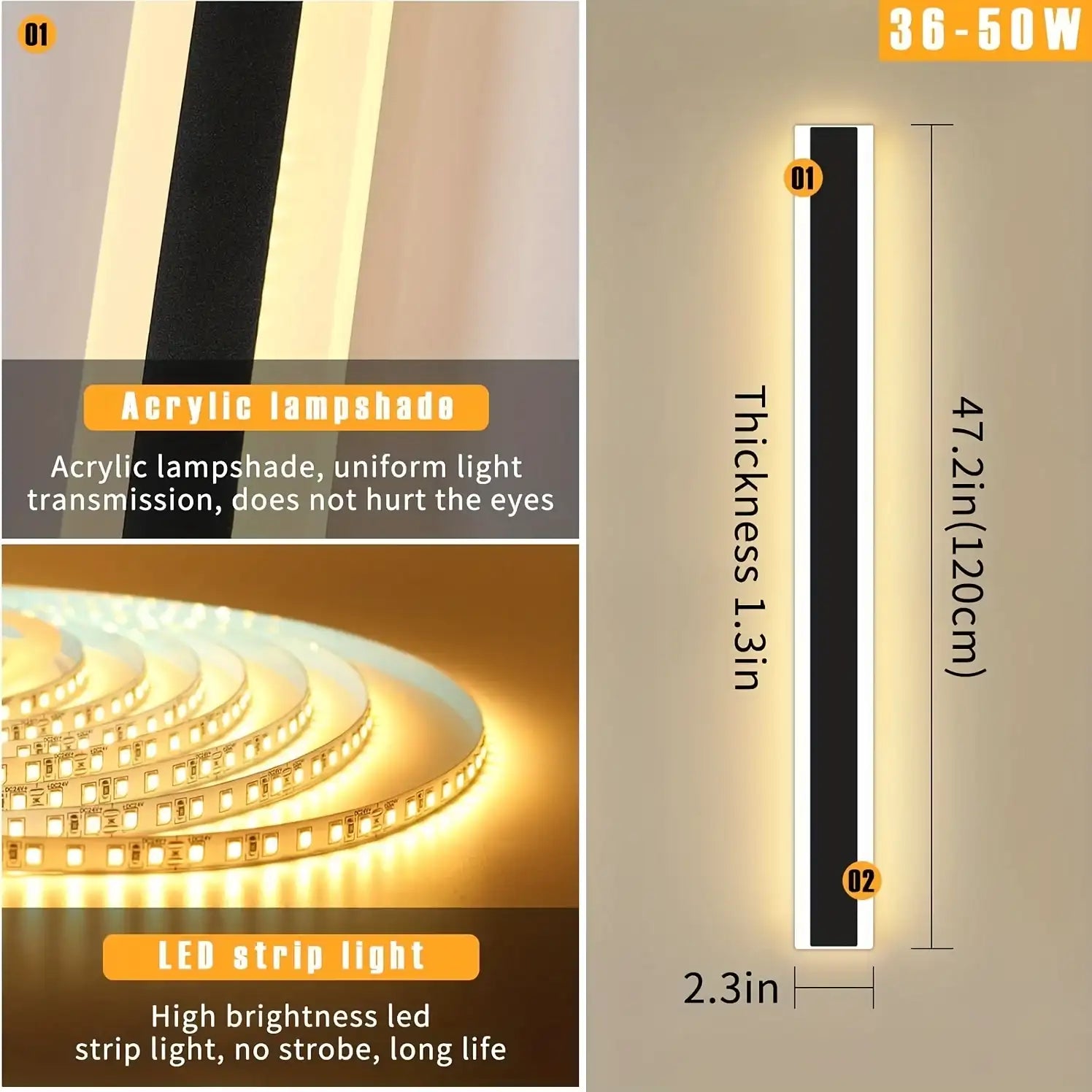 Outdoor Wall Lights Long Wall Sconce Dimmable With Remote Control Long Strip Modern LED Outdoor Wall Light Fixture 1 Pack Black Wall Mount Lighting Sconce Exterior Lights Wall Sconce For House Living Room Corridor - PulinGO