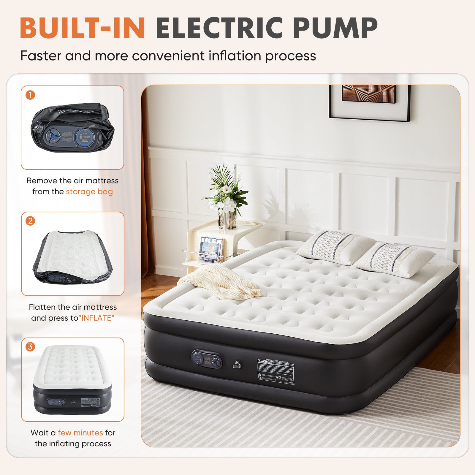 Queen Air Mattress with Built-in Pump - 18" Double-Height Inflatable Guest Bed
