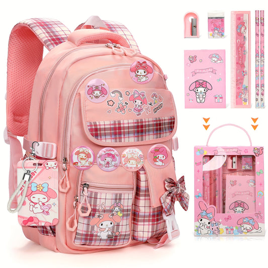 SANRIO My Melody Pink Backpack Set – Adjustable-Strap Multi-Pocket Student & Travel Bag with Stationery Bundle 🎒✏️