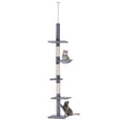 PawHut 9′ Adjustable Floor-to-Ceiling Vertical Cat Tree – 5-Tier Plush Platforms with Sisal Scratching