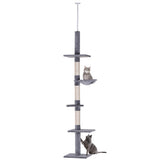 PawHut 9′ Adjustable Floor-to-Ceiling Vertical Cat Tree – 5-Tier Plush Platforms with Sisal Scratching