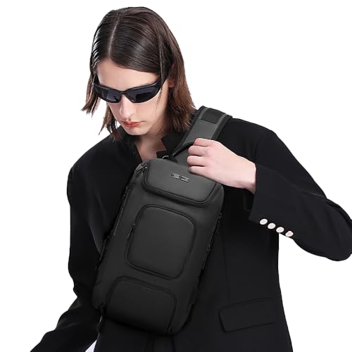 BANGE Waterproof Sling Bag with USB Charging Port – Lightweight Crossbody Chest Backpack for Men (Black)