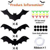 12PCS 3D Hanging Bats with Glowing Eyes – Waterproof Outdoor Halloween Decorations with 15 Pairs of Fluorescent Eye Stickers