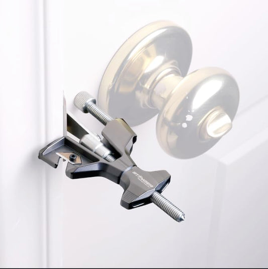 STINGER Metal Portable Door Lock – Heavy-Duty Travel Security with Glass Breaker & Seatbelt Cutter (Gray)