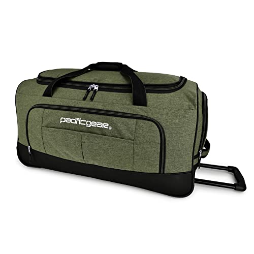 Pacific Gear Rolling Duffel Bag with Wheels, Large Capacity Travel Bag with Telescoping Handle (Green)