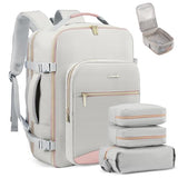 LOVEVOOK 40L Airline-Approved Carry-On Travel Backpack with Packing Cubes & Wet Pocket – Gray Pink
