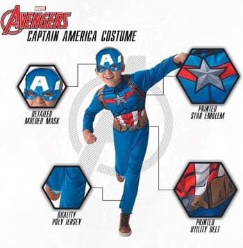 Kids Captain America Costume – Official Marvel Avengers Suit with Mask (Blue)