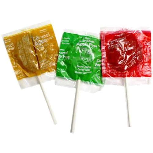 Caramel Apple Pops Variety 3-Pack – 60 Individually Wrapped Lollipops (Green Apple, Golden Delicious & Red Macintosh)