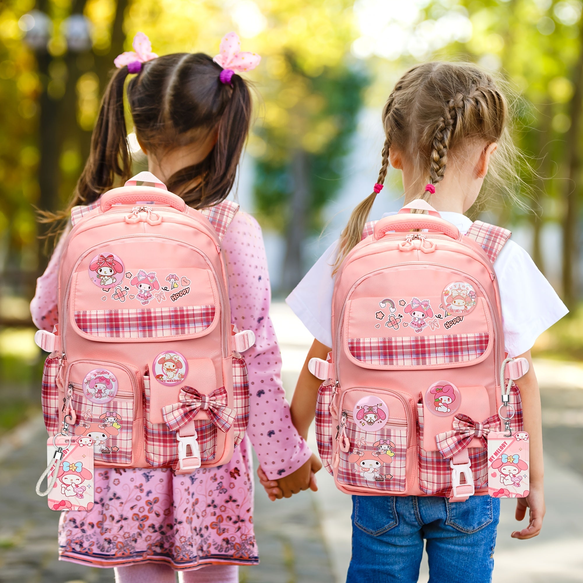My Melody Cartoon Shoulder Bag & Student School Bag Set – Includes Card Holder, 6 Badges & Stationery, Ultra-Light Travel Gear