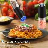 [Gravity Electric Grinder] Automatic Gravity Electric Salt and Pepper Grinder Set - Battery Powered LED Light One Hand Operation - Adjustable Coarseness Mill Grinders Shakers Black, Kitchen Gadgets Gift Ideas - PulinGO