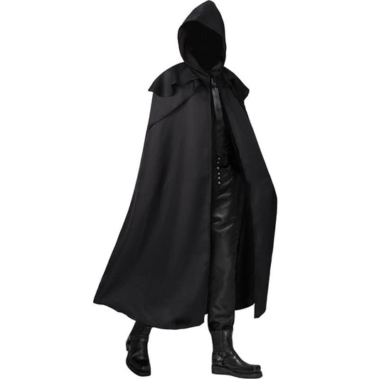 Medieval Black Hooded Cloak – Long Gothic Cape with Enlarged Hood for Halloween & Cosplay ⚔️🖤