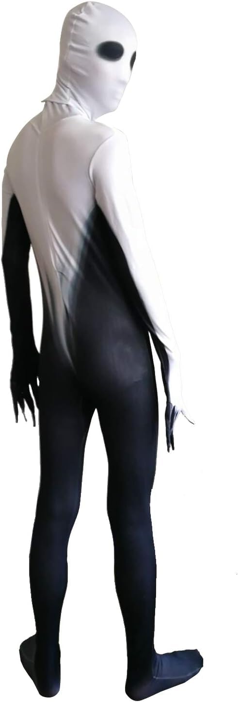 Kids Shadow Demon Halloween Costume – Unisex Black & White Ghost Bodysuit with Hood for Boys & Girls