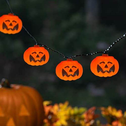 8.5FT Halloween Pumpkin Bat String Lights – 10 Orange Lanterns with Warm Glow & End-to-End Connection