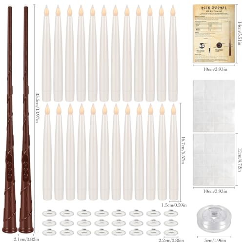 Floating Flameless LED Candle Set – 24 Ivory Hanging Candles with Remote Wand & Full Hanging Kit