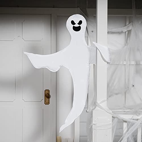 Happy Halloween Tree Ghost Decoration – 53” White Wrap-Around Ghost with Adjustable Arms (Weatherproof Outdoor Decor)