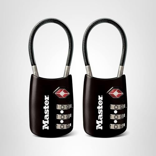 Master Lock TSA Accepted Combination Luggage Lock with Flexible Steel Cable, Resettable 3-Dial Travel Padlock