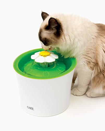 Catit Flower Cat Water Fountain 3L with Triple Action Filter, Ultra Quiet Pump & Multi-Flow Hydration System – BPA-Free Green Pet Fountain