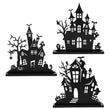 Haunted House Wooden Table Decor – 3Pcs Tiered Tray Halloween Centerpieces with Double-Sided Design (Black, Vintage Style)