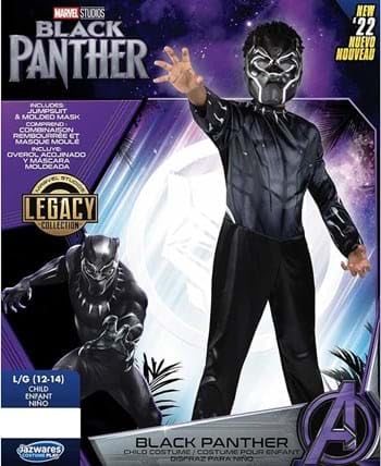 Marvel Black Panther Youth Costume – Medium Size Fabric Jumpsuit with Mask for Kids Halloween & Cosplay