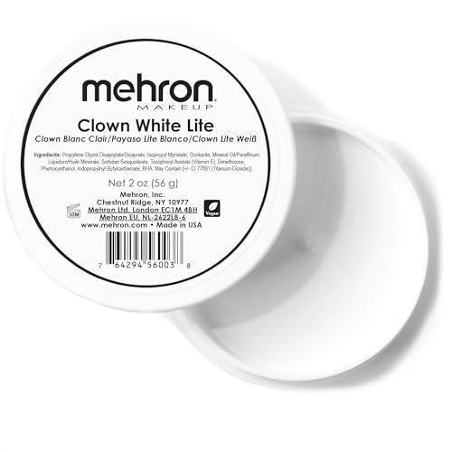 Mehron Clown White Lite – Professional Ultra-White Cream Makeup for Clowns, Mimes & Performers