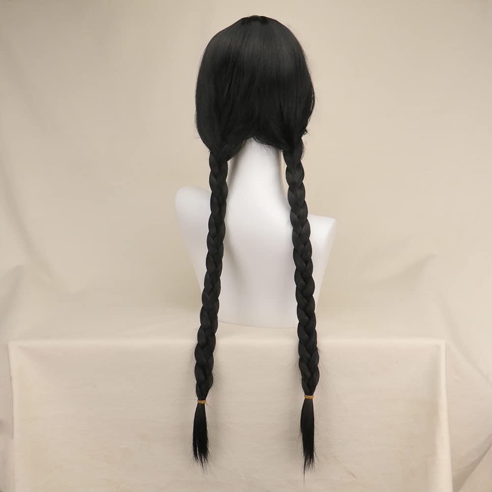 Wednesday Addams Braided Wig for Women & Girls – Realistic Black Synthetic Hair for Halloween & Cosplay