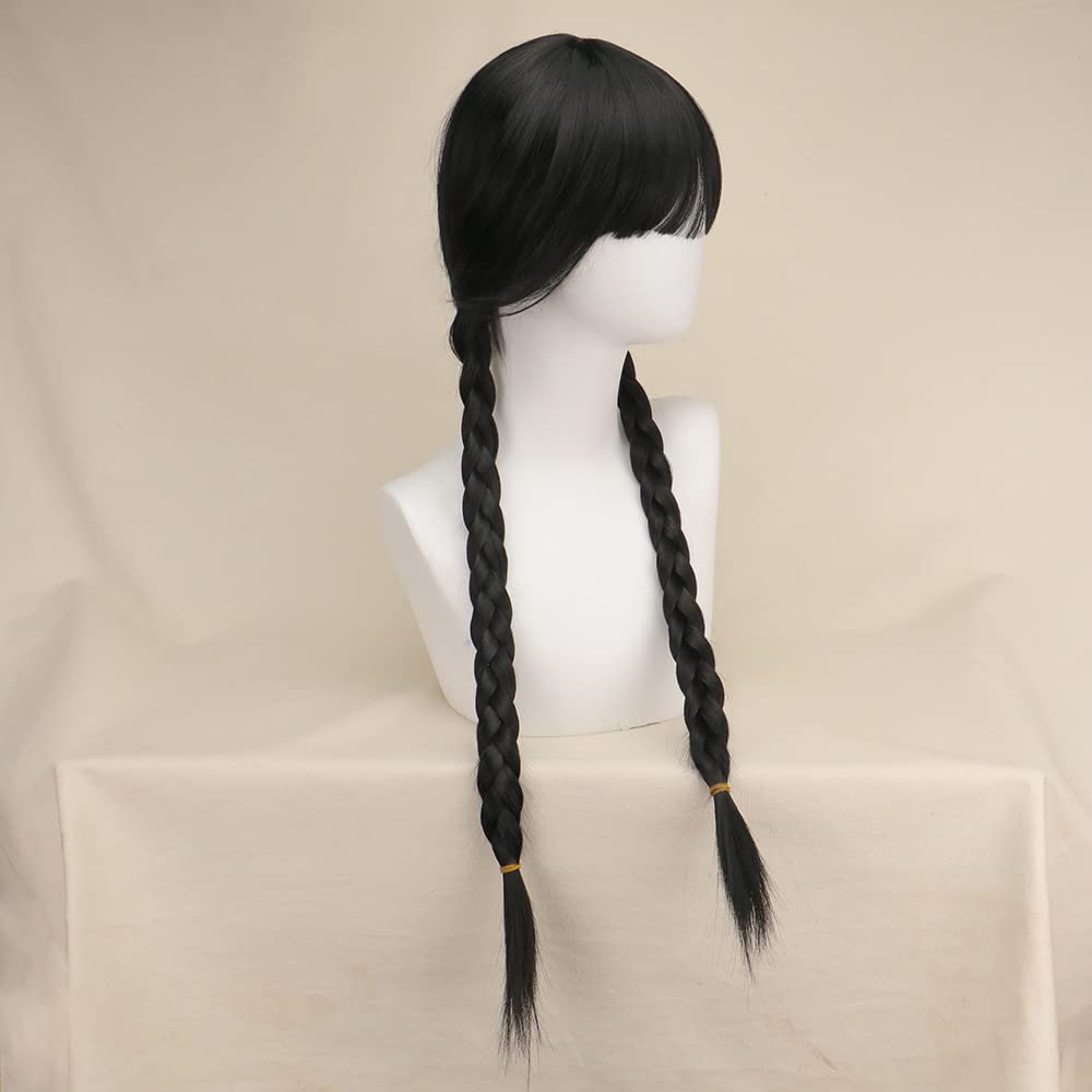 Wednesday Addams Braided Wig for Women & Girls – Realistic Black Synthetic Hair for Halloween & Cosplay