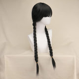 Wednesday Addams Braided Wig for Women & Girls – Realistic Black Synthetic Hair for Halloween & Cosplay