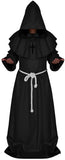 Black Medieval Monk Robe – Hooded Cloak with Rope Belt & Cross Necklace for Halloween & Cosplay ✝️🖤